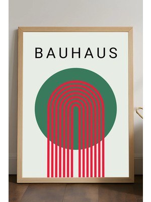 Duvarda Bauhaus Doğal Ahşap Çerçeveli Poster, Dekoratif Sanatsal Duvar Tablosu