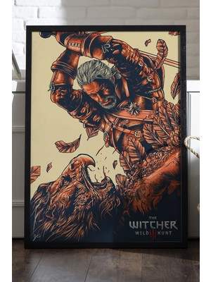 Duvarda The Witcher Siyah Ahşap Çerçeveli Poster, Dekoratif Oyun Duvar Tablosu
