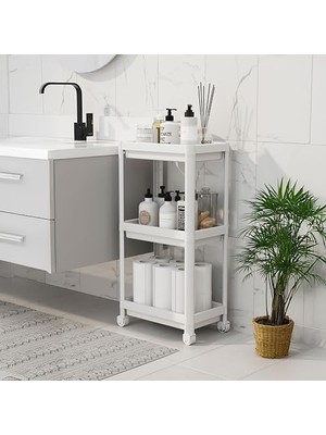 NY Home Peggy 3 Katlı Tekerlekli Raf Ünitesi - 36X71X23 cm Dar Alan Düzenleyici - Mutfak ve Banyo Için Aletsiz Kurulum Servis Arabası (Beyaz - Siyah - Gri) (Beyaz)