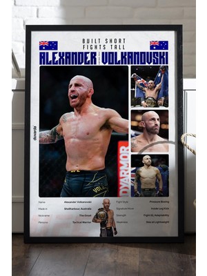 Duvarda Alexander Volkanovski Ufc Siyah Ahşap Çerçeveli Poster, Dekoratif Dövüş Duvar Tablosu
