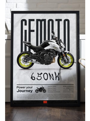 Duvarda Cfmoto 650 Nk Siyah Ahşap Çerçeveli Poster, Dekoratif Motosiklet Duvar Tablosu