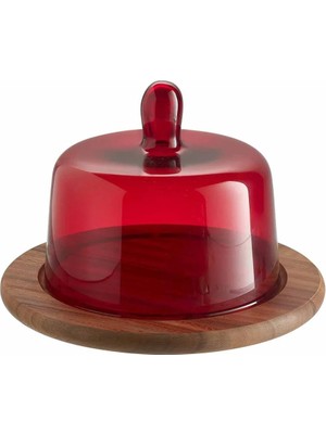 Paşabahçe Cheese Dome 22 cm Kırmızı Cam El Yapımı Sunum