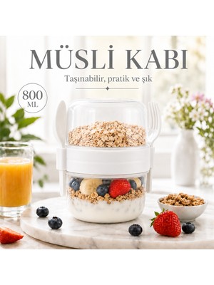 800 ml Müsli Kabı Çatal Kaşık Dahil Sızdırmaz Yoğurt Yulaf Granola Saklama Kabı Bpa Içermez Sariva Home