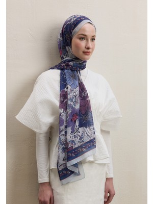 Fresh Scarfs Dahlia Desen İpek Krep Şal Lavanta