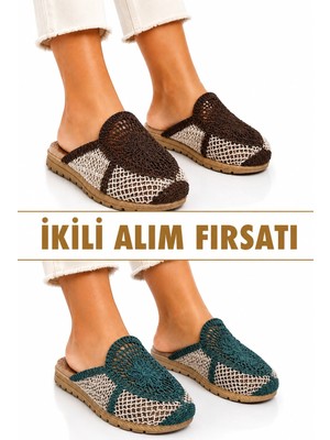 papucumun dünyası Kadın Hasır Örgü Günlük  Gezmelik Hafif Rahat Terlik