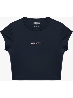 Koton Slim Fit Bisiklet Yaka Kısa Kollu Baskılı Crop Spor Tişört