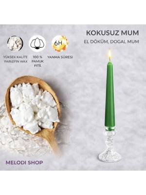 AyrStore Yeşil Renk Ince Şamdan Mum Seti, 25 cm Uzunluk, 10’lu Paket, Dekoratif Taper (Dilek) Mum, Şık Masa, Davet ve Özel Gün Dekorasyonu Için