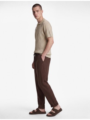 Koton Slim Fit Keten Karışımlı Cepli Beli Lastikli Bağcıklı Pantolon