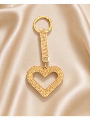 Kumru Studio Taşlı Gold Kalp Charm Anahtarlık Çanta Aksesuarı