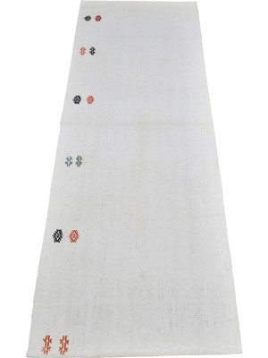 Zehra Abla Halı Yeni El Dokuma Sade Ak Pamuklu Yörük Yolluk Kilim 7397