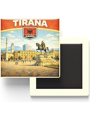 Zg Store Arnavutluk Tiran Şehri Temalı Vintage Buzdolap Magneti – 9x9 cm