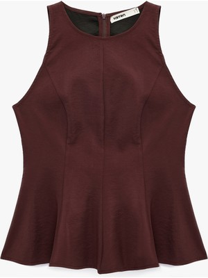 Koton Modal Kumaş Slim Fit Kolsuz Bisiklet Yaka Peplum Top