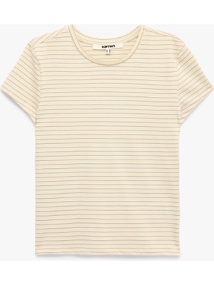 Koton Slim Fit Pamuklu Kısa Kollu Bisiklet Yaka Çizgili Tişört