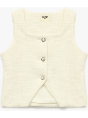 Koton Kolsuz Kare Yaka Düğmeli Crop Tüvit Bluz