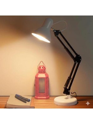 Zg Store Akrobat Tertial Masa Lambası – 360° Hareketli Oynar Başlıklı Metal Gövde, Masa Üstü Çalışma ve Kitap Okuma Lambası, Sağlam Malzeme ile Uzun Ömürlü Aydınlatma-Ev Tipi Ampül (Beyaz)