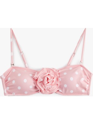 Koton Koton x Sibil Çetinkaya - Gül Aplike Detaylı Bandeau Puantiyeli Bikini Üst