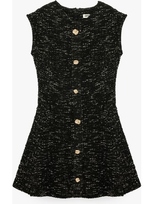Koton Slim Fit Mücevher Düğmeli Bisiklet Yaka Kolsuz Tüvit Mini Kloş Elbise