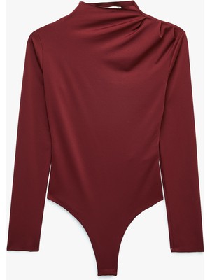 Koton Slim Fit Uzun Kollu Drape Detaylı Hafif Dik Yaka Bodysuit