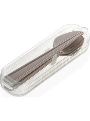Zg Store Plastik Çatal Kaşık Bıçak Seti Taşıma Kutulu Kamp Piknik Okul (Bej)