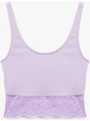 Koton Pamuklu Slim Fit Dantel Detaylı Kalın Askılı Crop Bluz