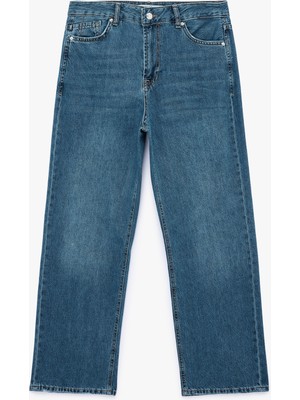 Koton Pamuklu Normal Bel Düğmeli Düz Paça Denim Pantolon - Straight Fit Jean