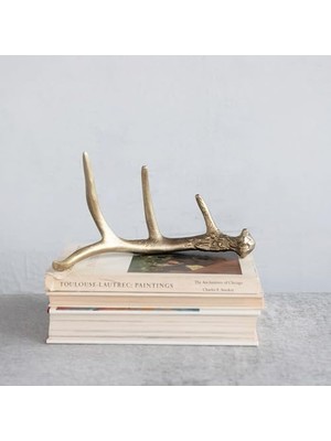 Zg Store Creative Co-Op Alüminyum Boynuz Dekoru, Altın Kaplama Heykelcik, 40,64 cm U x 12,7 cm G x 12,7 cm Y, Gri