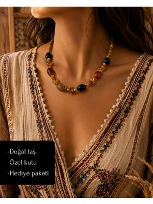 Herşey Nota Bohem Savana & Zafira Doğal Taş Boncuk Kolye – El Yapımı Şık Kadın Kolyesi Hediye
