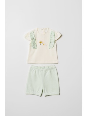 Hafy Baby %100 Pamuk Kız Bebek Yazlık Şortlu Takım Fırfırlı Arı Nakışlı