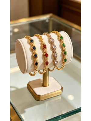 Zümra Store Zirkon Taşlı Bordo Altın Kaplama Bileklik