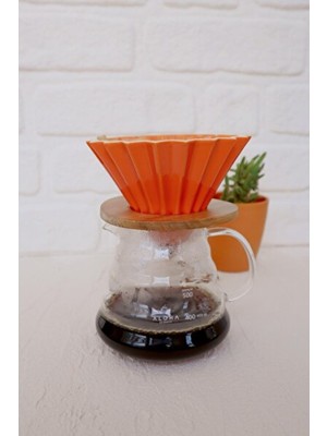 Empressco Turuncu Ahşap Standlı V60 Dripper, Kahve Demleme Şıklığı