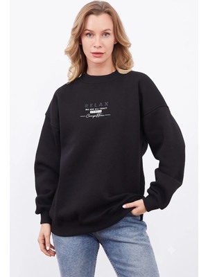 FullaModa 3 Iplik Relax Baskılı Oversize Sweatshirt