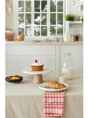 AvantajAl Akayev Traverten 25 cm Ahşap Konik Ayaklı Yuvarlak Sunumluk