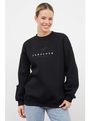 FullaModa 3 Iplik Fabulous Baskılı Sweatshirt