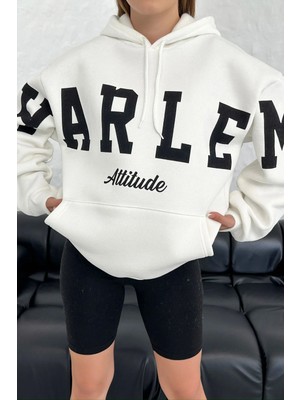 FullaModa Harlem Baskılı Kapüşonlu Oversize Sweatshirt