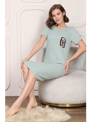 FullaModa Fitilli Nakışlı Kısa Kollu Mini Boy Gecelik