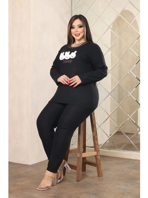 FullaModa Büyük Beden Tavşan Baskılı Pijama Takımı