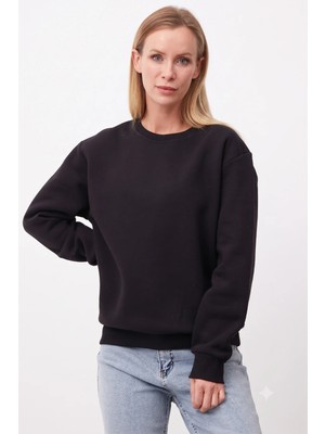 FullaModa Basic Oversize Bisiklet Yaka Sweatshirt