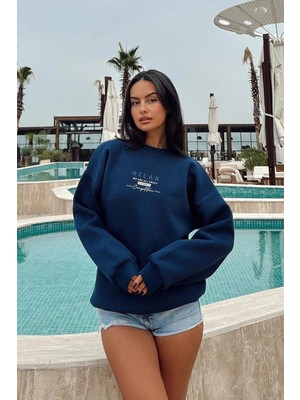 FullaModa 3 Iplik Relax Baskılı Oversize Sweatshirt