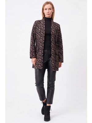 FullaModa Leopar Desenli Şal Yaka Ceket