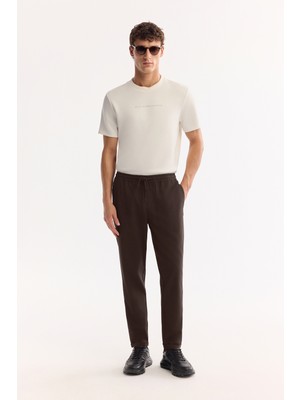 AVVA Erkek Kahverengi Beli Lastikli Bağcıklı Duble Paça Jogger Relaxed Fit Pantolon E003000