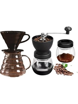 Empressco V60 Dripper Cam Sürahi ve Değirmen Seti, Kahve Keyfi Için Ideal Araçlar