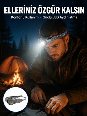 Gees Global LED Kafa Feneri Ayarlanabilir Baş Bantlı Güçlü Aydınlatma Lambası
