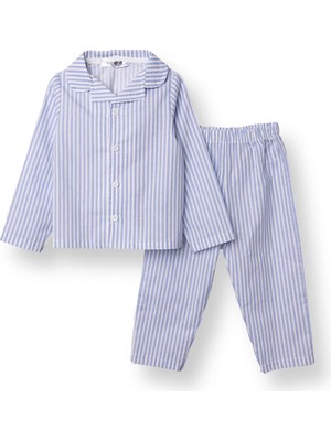 Hellobaby Erkek Bebek Pijama Takımı Çizgili Düğmeli Bebe Yaka Long Sleeve Reçme