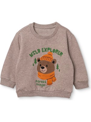 Hellobaby Erkek Bebek Sweatshirt Ayı Baskılı Bisiklet Yaka Long Sleeve