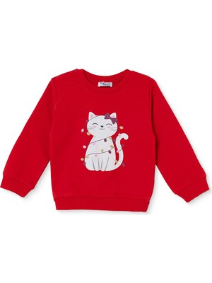 Hellobaby Kız Bebek Sweatshirt Hayvan Baskılı Bisiklet Yaka Uzun Kol