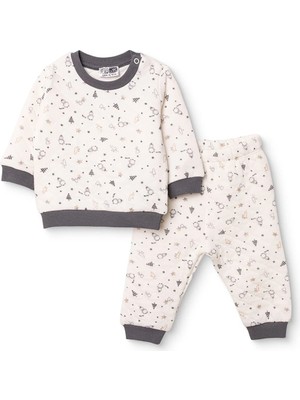Hellobaby Kız Bebek Sweatshirt-Alt Uzay Baskılı Çıtçıtlı Bisiklet Yaka Uzun Kol Ribanalı