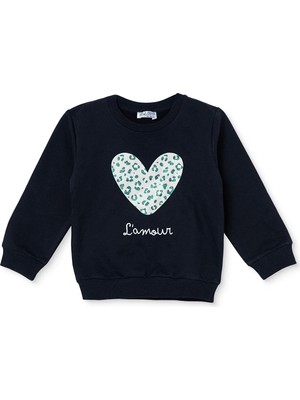 Hellobaby Kız Bebek Sweatshirt Kalp Baskılı Bisiklet Yaka Long Sleeve