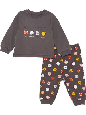 Hellobaby Erkek Bebek Pijama Takımı Hayvan Baskılı Bisiklet Yaka Uzun Kol Ribanalı