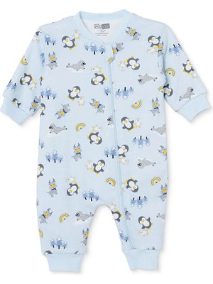 Hellobaby Erkek Bebek Uyku Tulumu Hayvan Baskılı Fermuarlı Bisiklet Yaka Uzun Kol Ribanalı