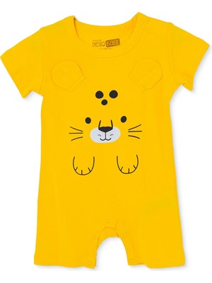 Hellobaby Erkek Bebek Kısa Tulum Hayvan Baskılı Çıtçıtlı Bisiklet Yaka Kısa Kol Reçme